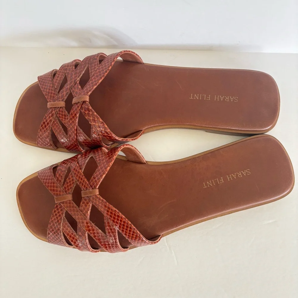 Sarah Flint Kim Slip On Brown Toffee Embossed Calf Leather Sandals 9.5 - Picture 3 of 9